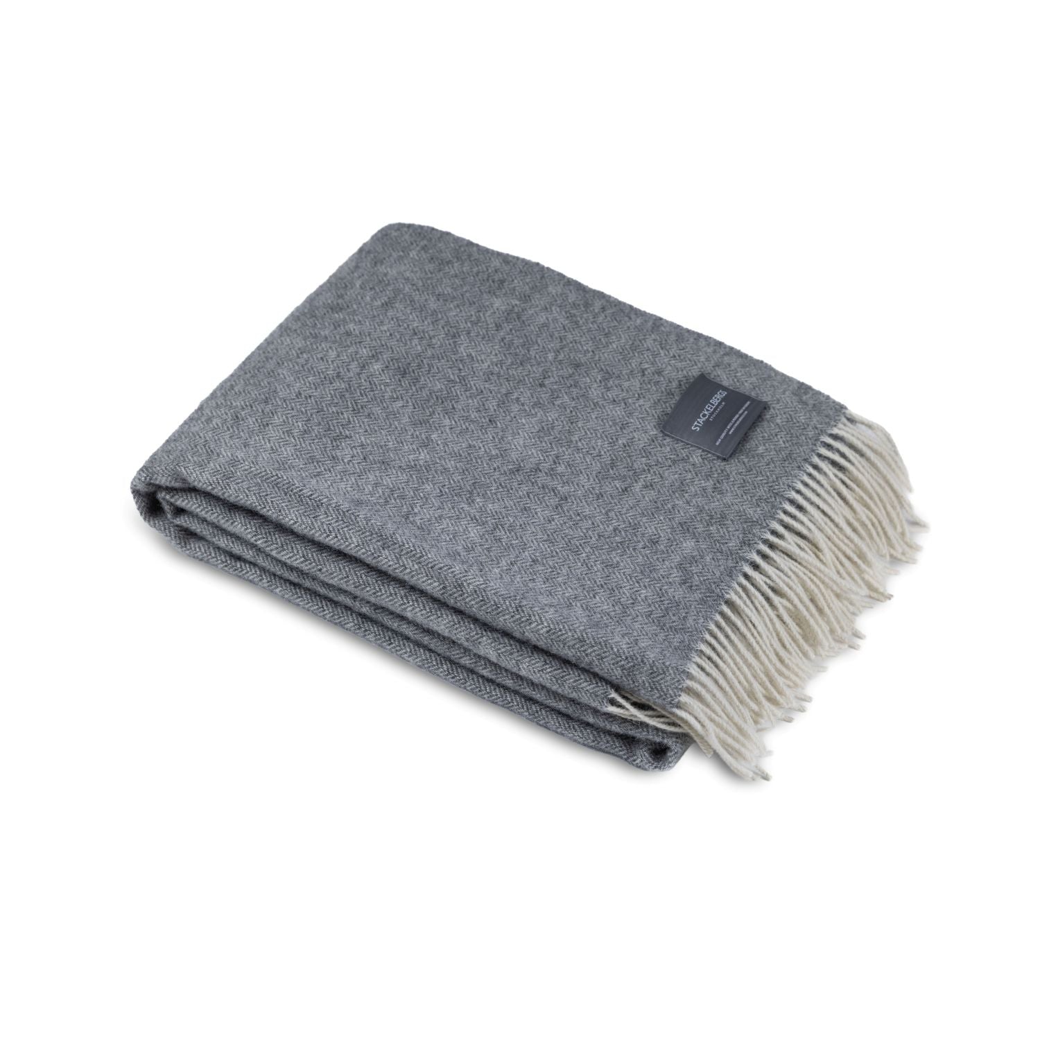 Wool Blanket Fishbone Light Grey & Offwhite