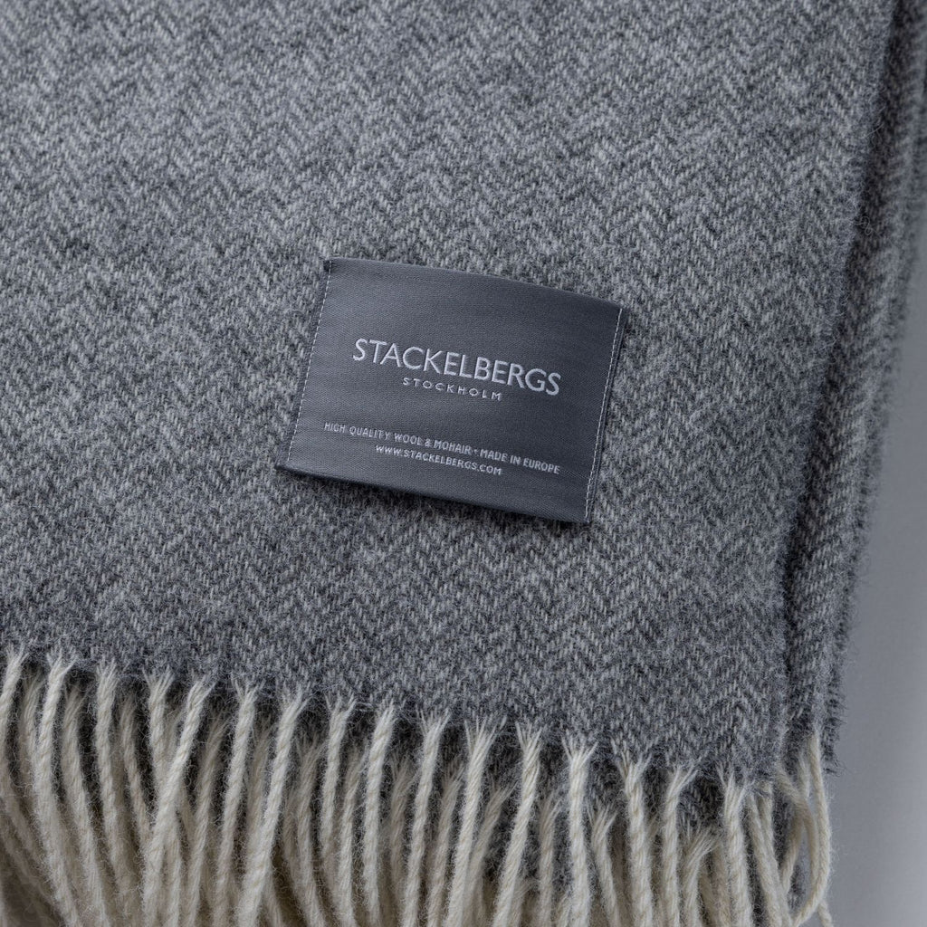 Wool Blanket Fishbone Light Grey & Offwhite
