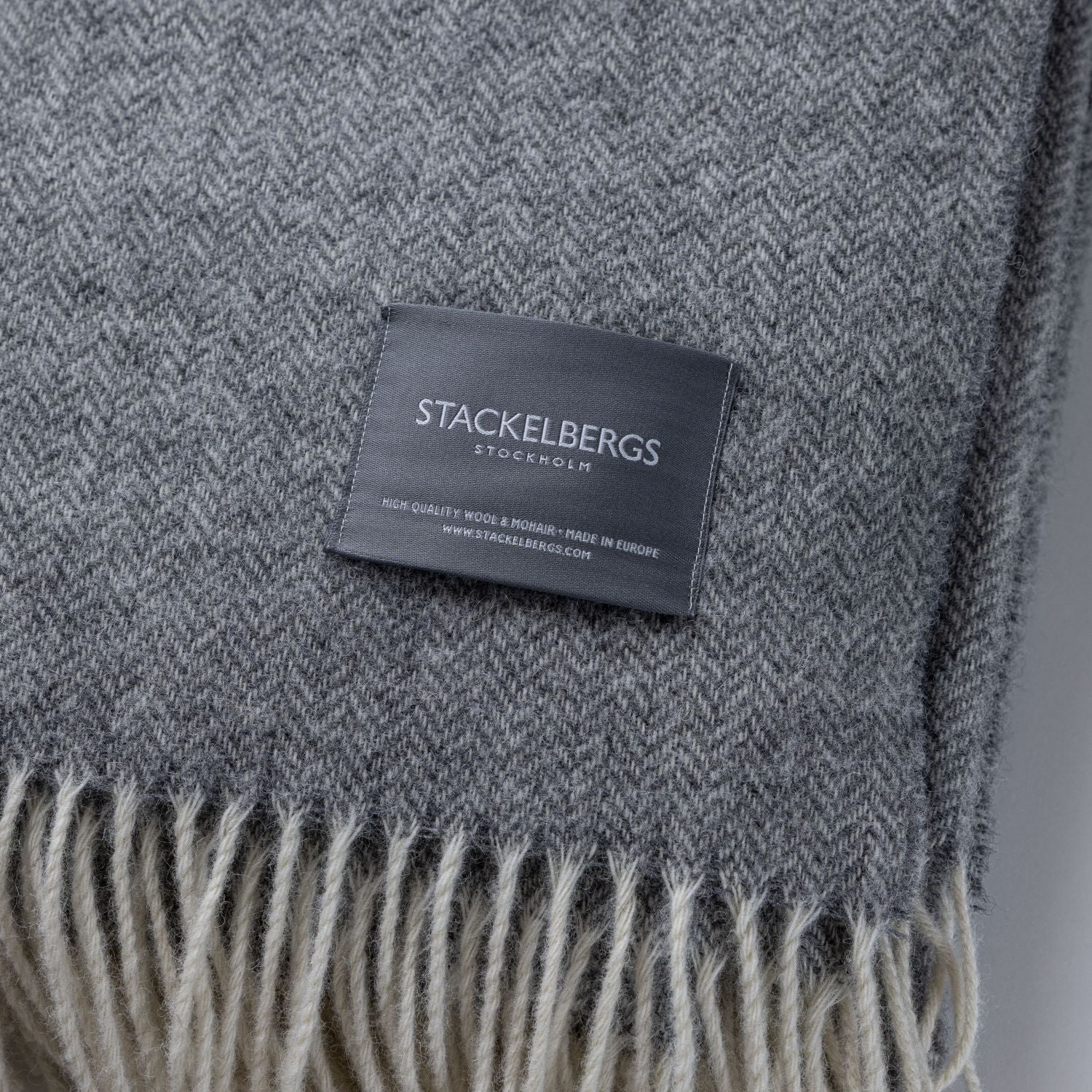 Wool Blanket Fishbone Light Grey & Offwhite