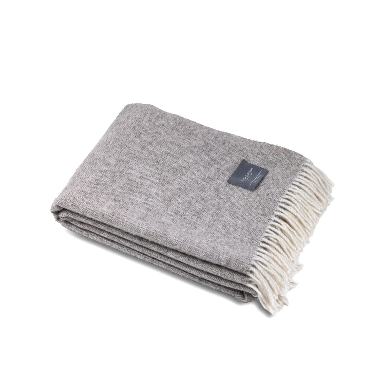 Wool Blanket Fishbone Light Taupe & Offwhite