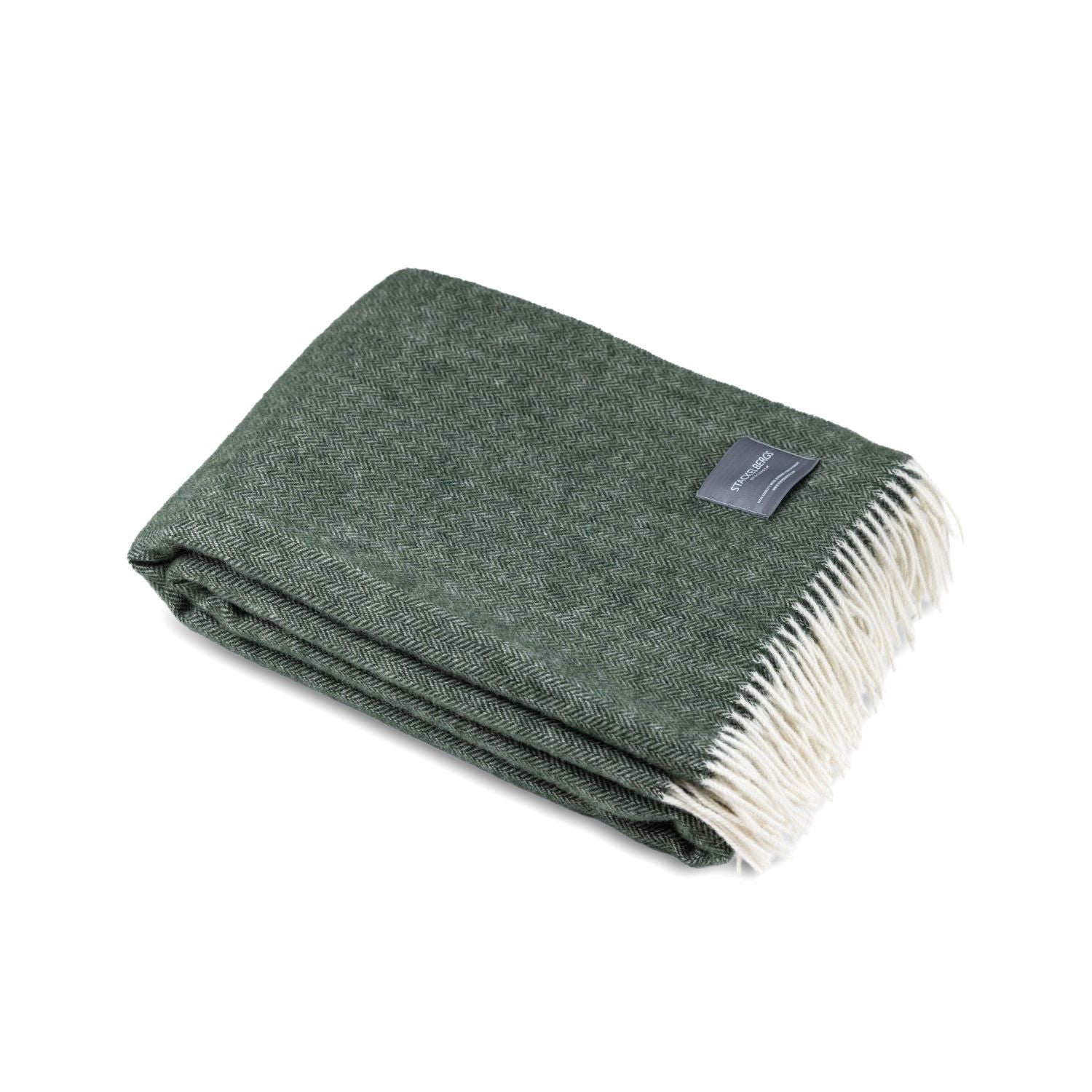 Wool Blanket Fishbone Green & Offwhite