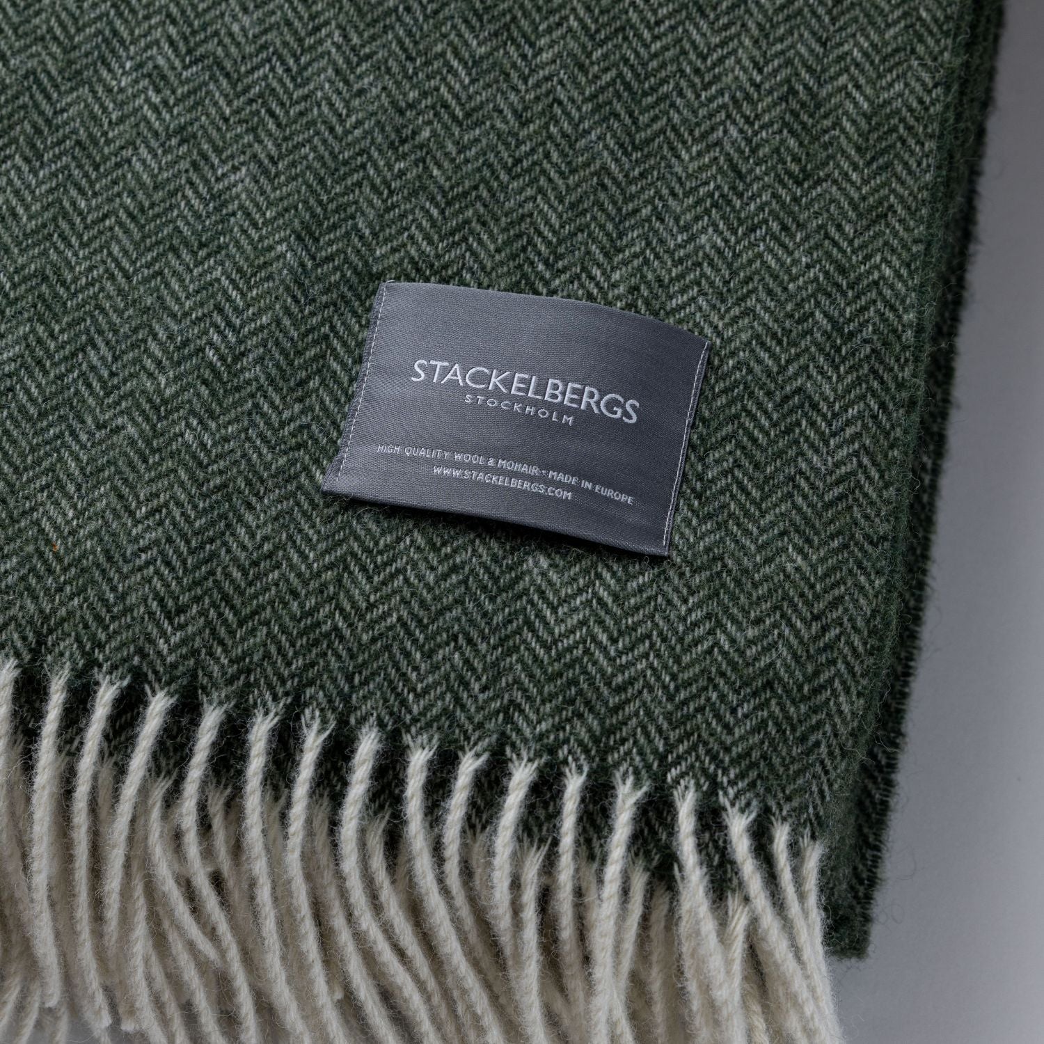 Wool Blanket Fishbone Green & Offwhite