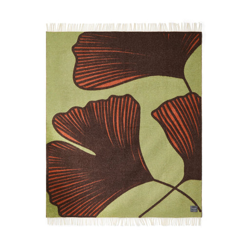 Floral Wool Blanket Green & Brown