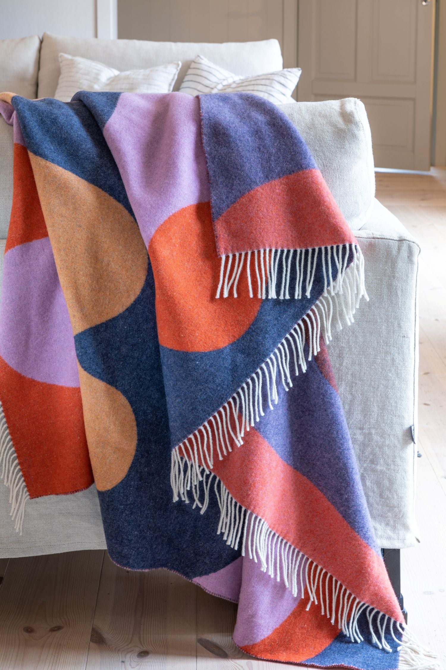 Wave Wool Blanket Lilac, Coral and Pink