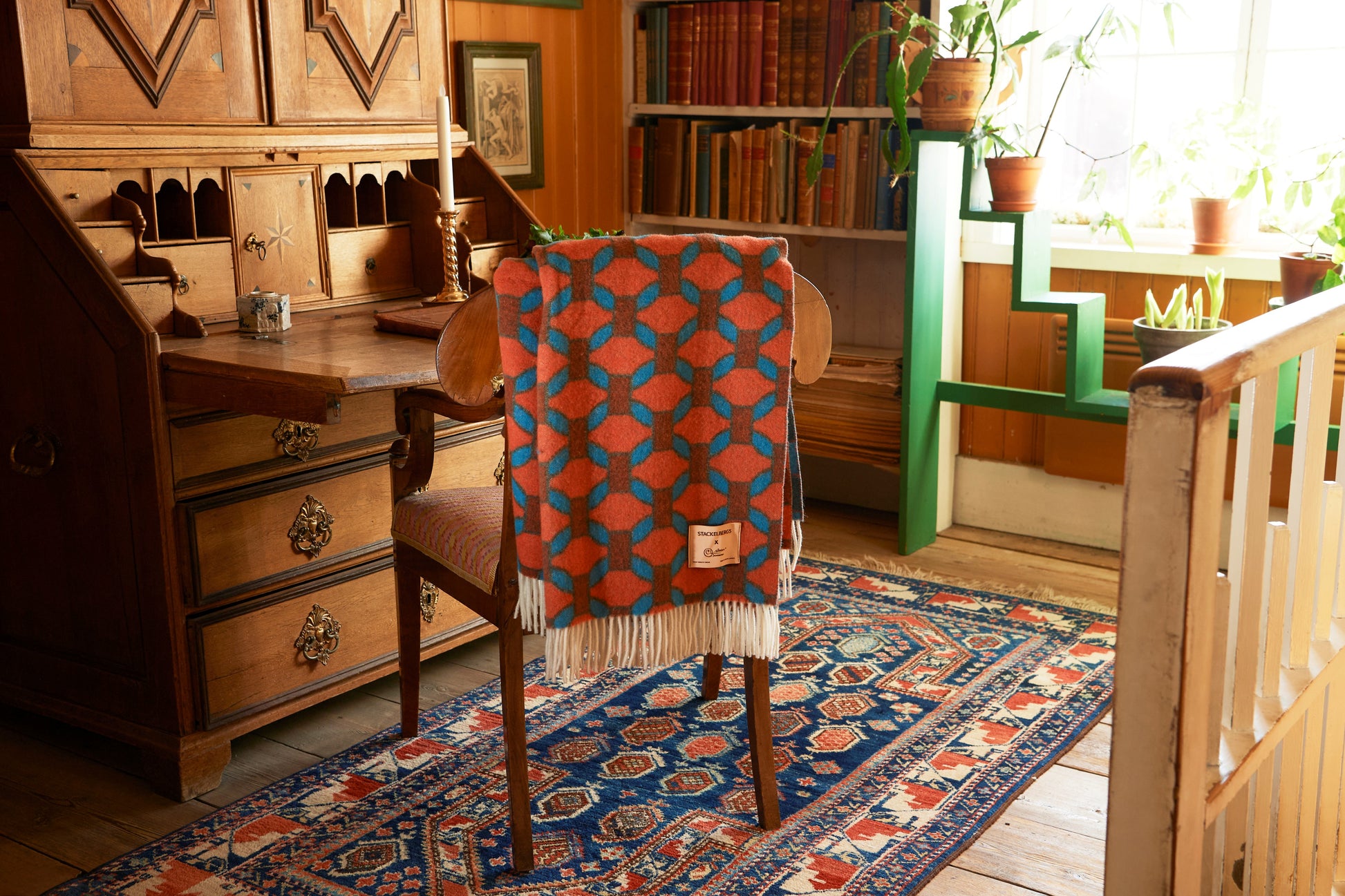 The View Jaquard Blanket Orange & Turqouise