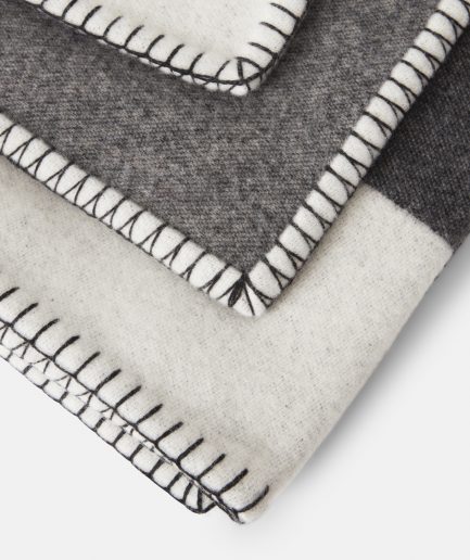 Close-up on a luxurious Antracite, Light Grey, Beige wool plaid Designed with Rosehof Art Factory on a white backdrop.