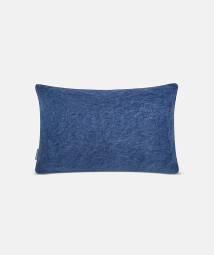 A luxurious Stackelbergs Mohair Cushion cover in Denim Dark Blue on a white backdrop